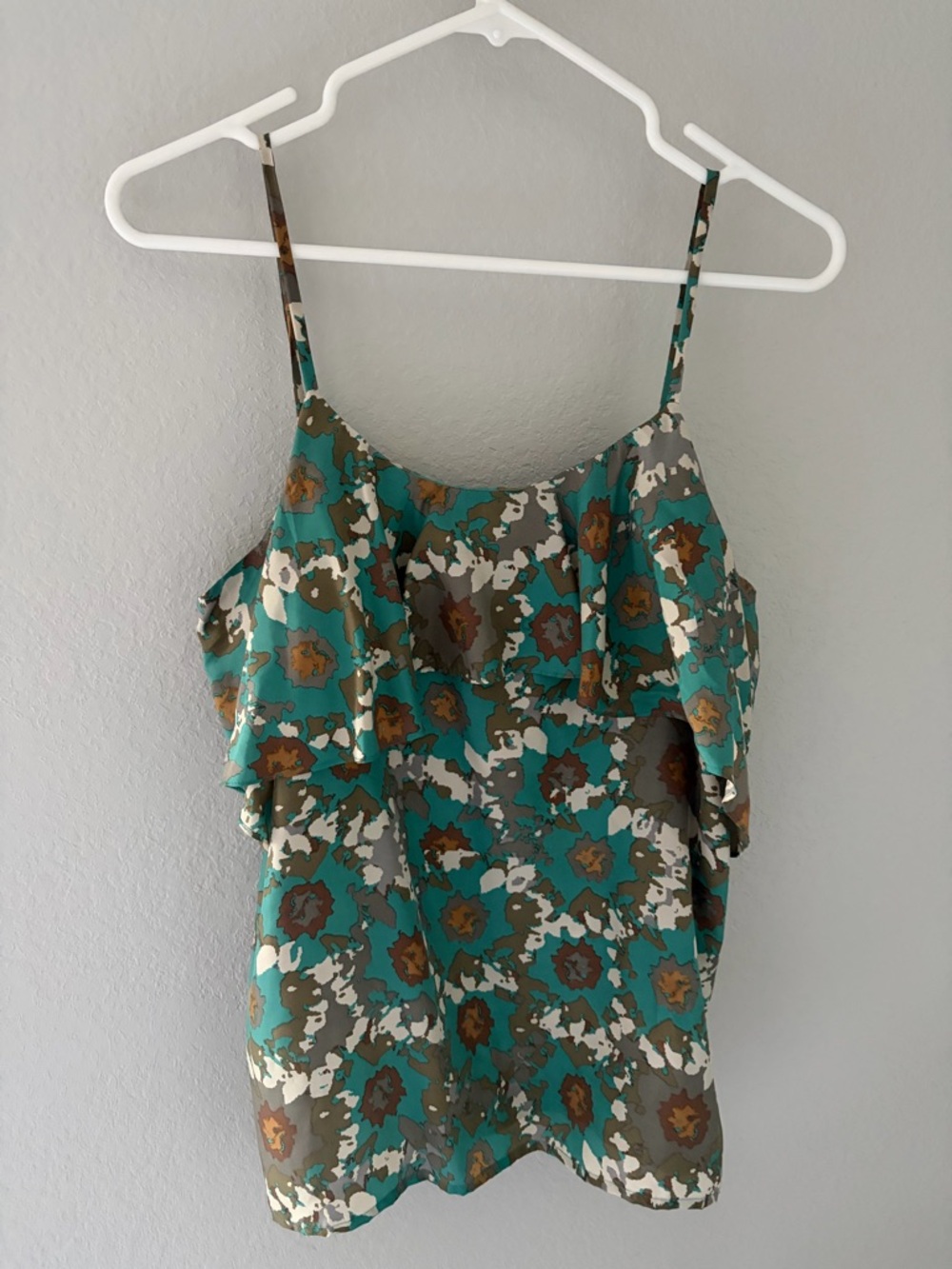 hinge Teal Floral Ruffle Camisole